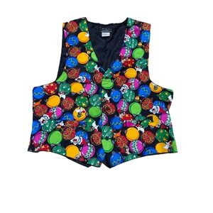 VINTAGE LOONEY TUNES MANIA 100% SILK‎ VEST TAZ CHRISTMAS 1993 MENS SMALL MED EUC
